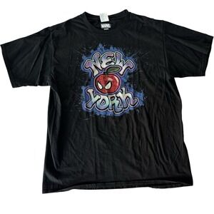 Spider-Man‎ New York Shirt Mens L Black Marvel Ny Big Apple Graffiti Tee